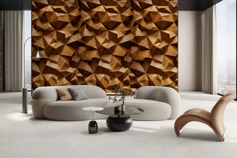 wall murals имитација угаоног рељефног зида од дрвета w04632
