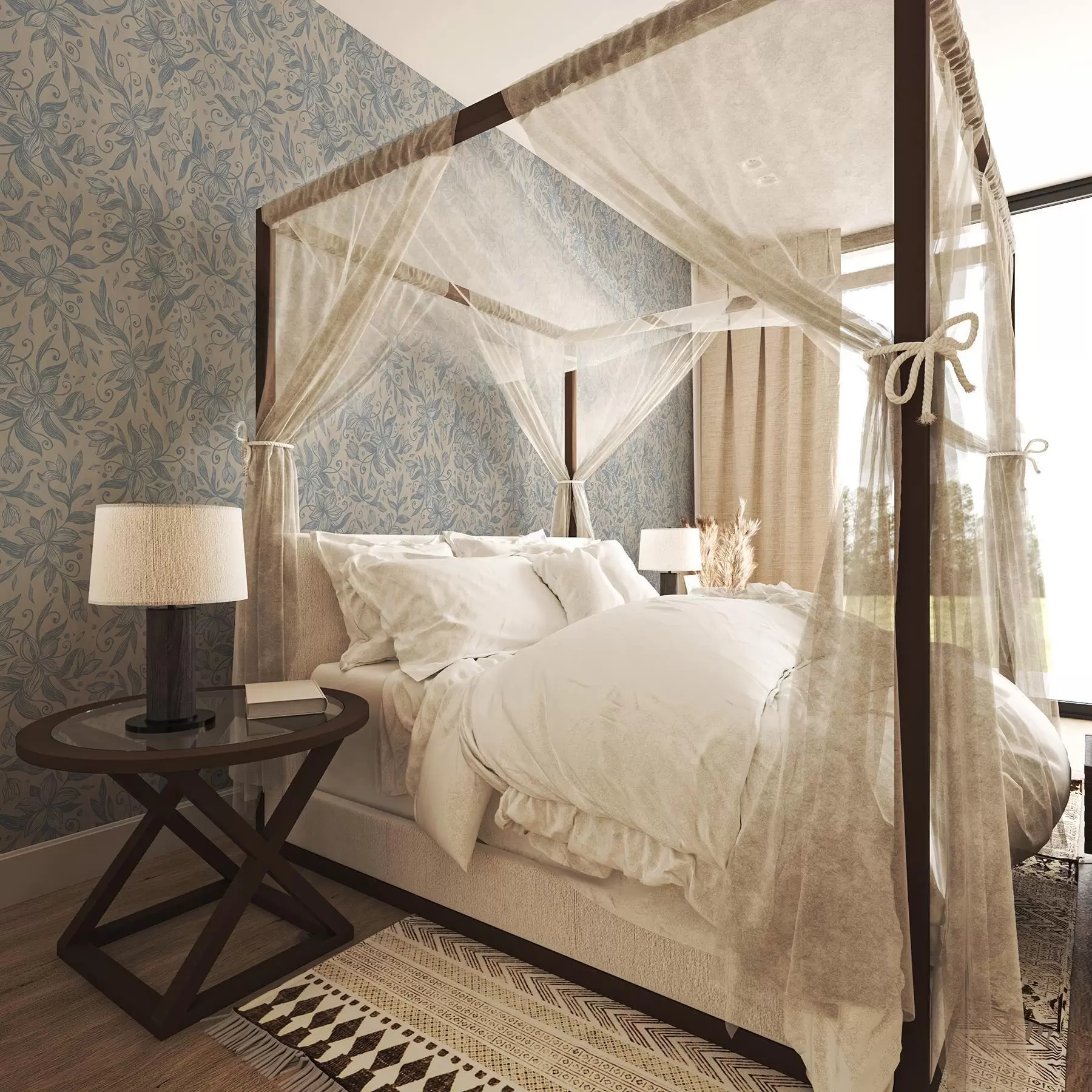 wall murals Плави линеарни цветни узорак на топлој беж боји a00630v2