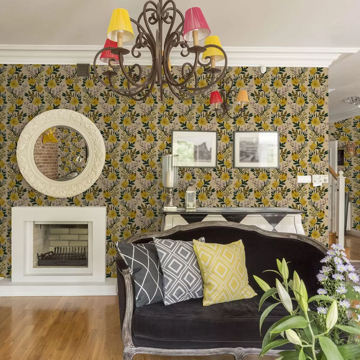 Позадина Жуто цвеће у вертикалним гирландама на кремастој позадини a00632