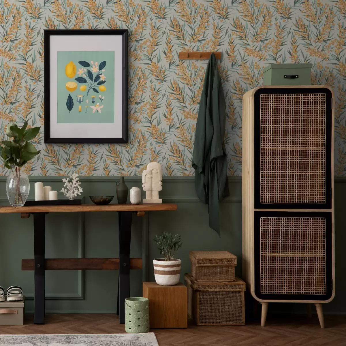 Позадина Гране морске пасја трна са наранџастим бобицама, светла позадина a00792