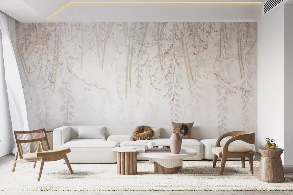 wall murals Лагано висеће лишће и гране у беж тоновима w09433