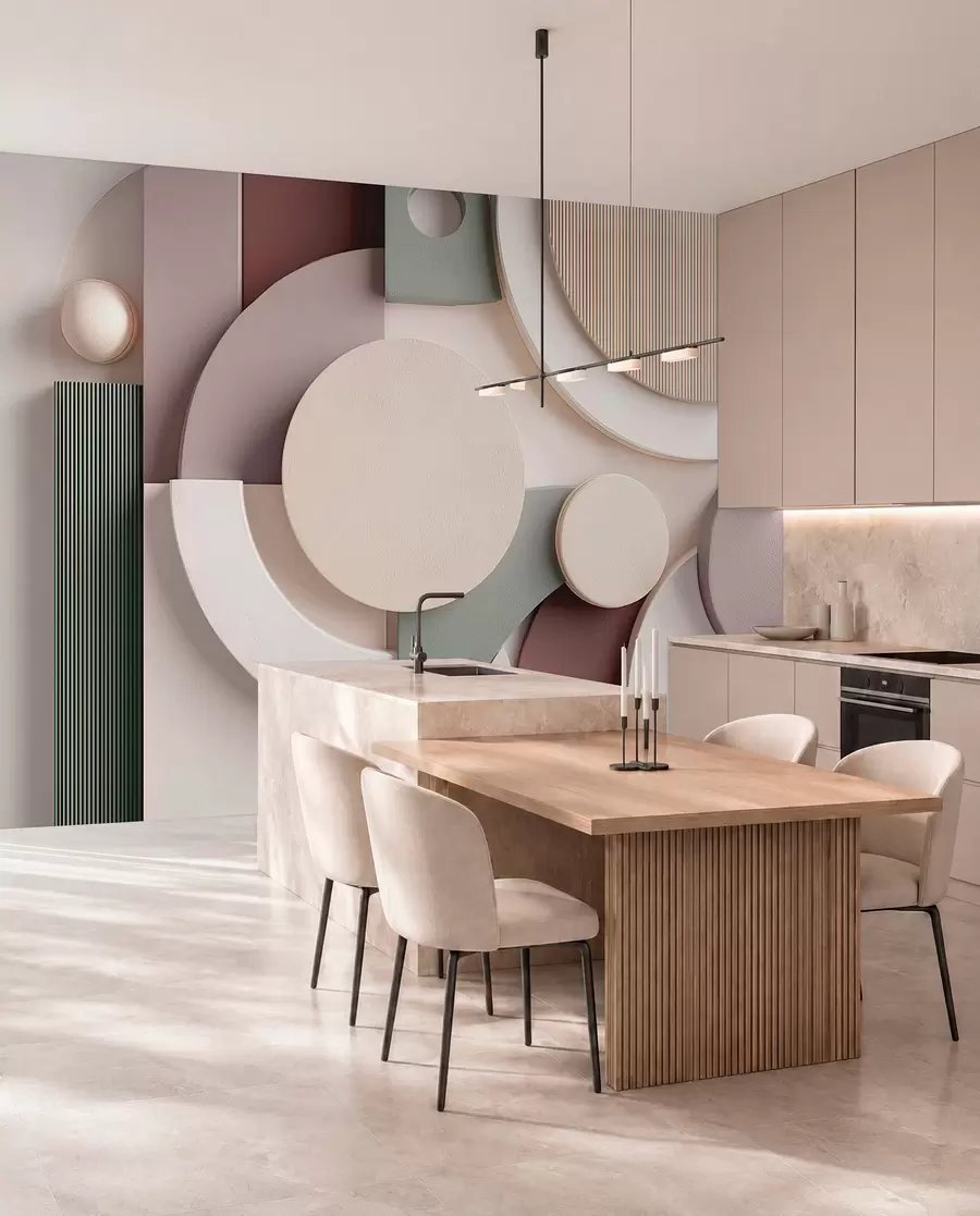 wall murals Модерна волуметријска апстракција у меким нијансама w09441