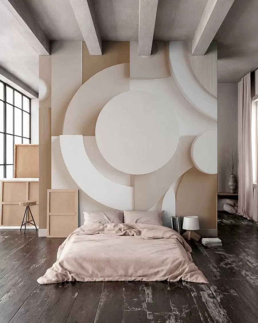 wall murals Модерна волуметријска апстракција у беж нијансама w09441v1