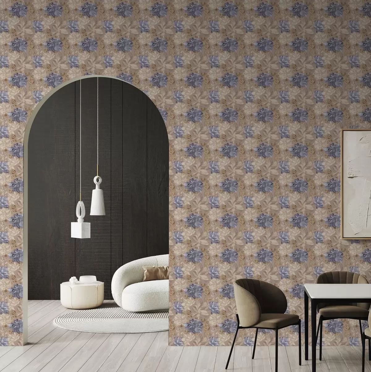 Позадина Бујно кремасто и плаво цвеће у пастелној палети a00634