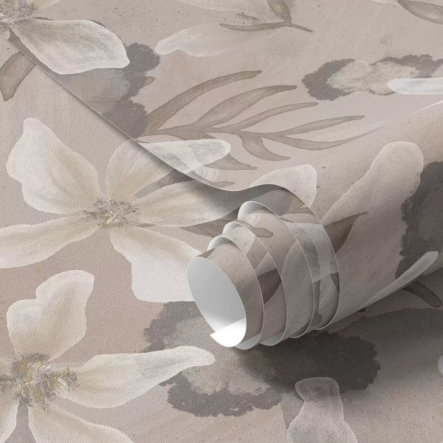 wall murals Велико беж цвеће са апстрактним акварелним мрљама a00635