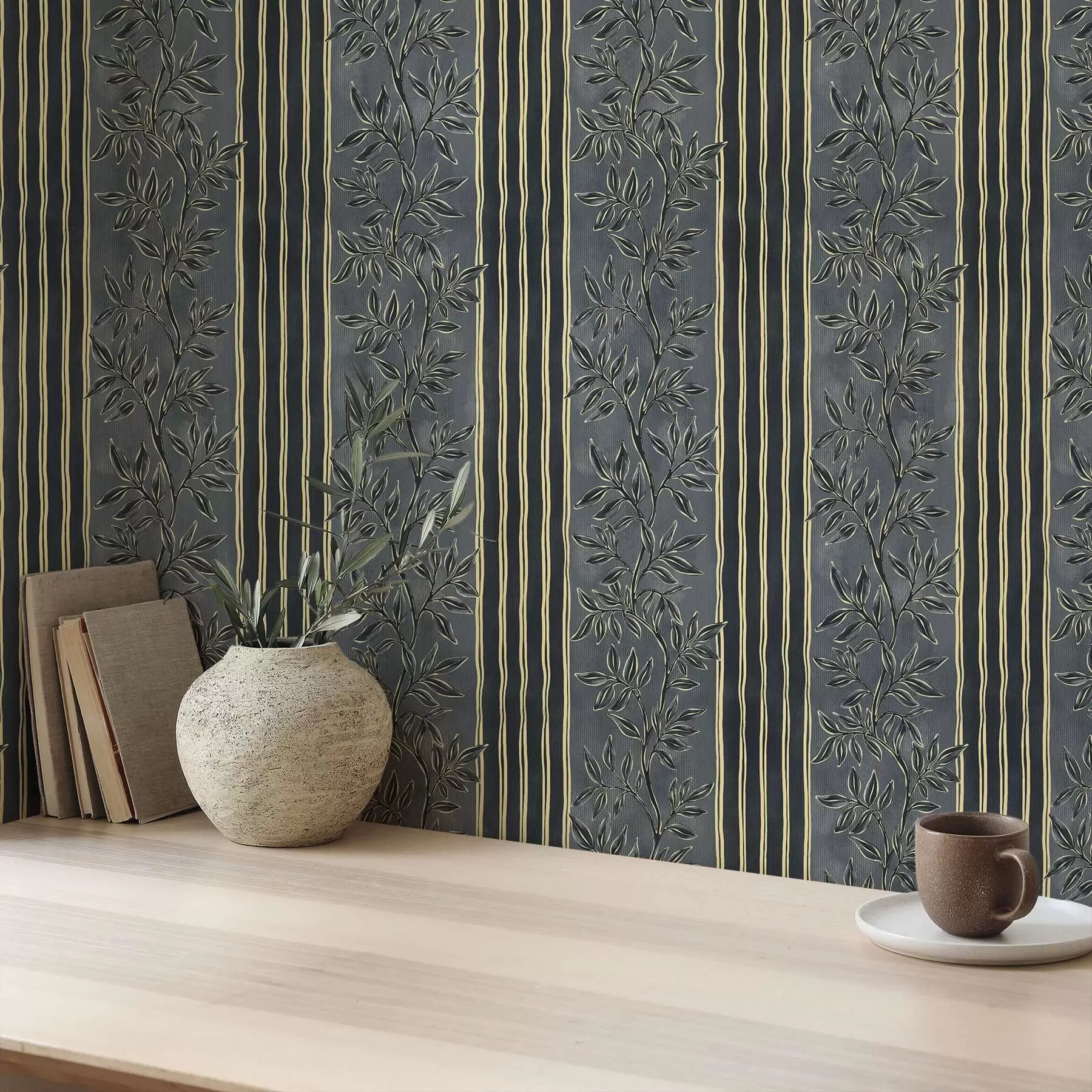 wall murals Вертикалне пруге са ботаничким узорцима у тамним тоновима a00648