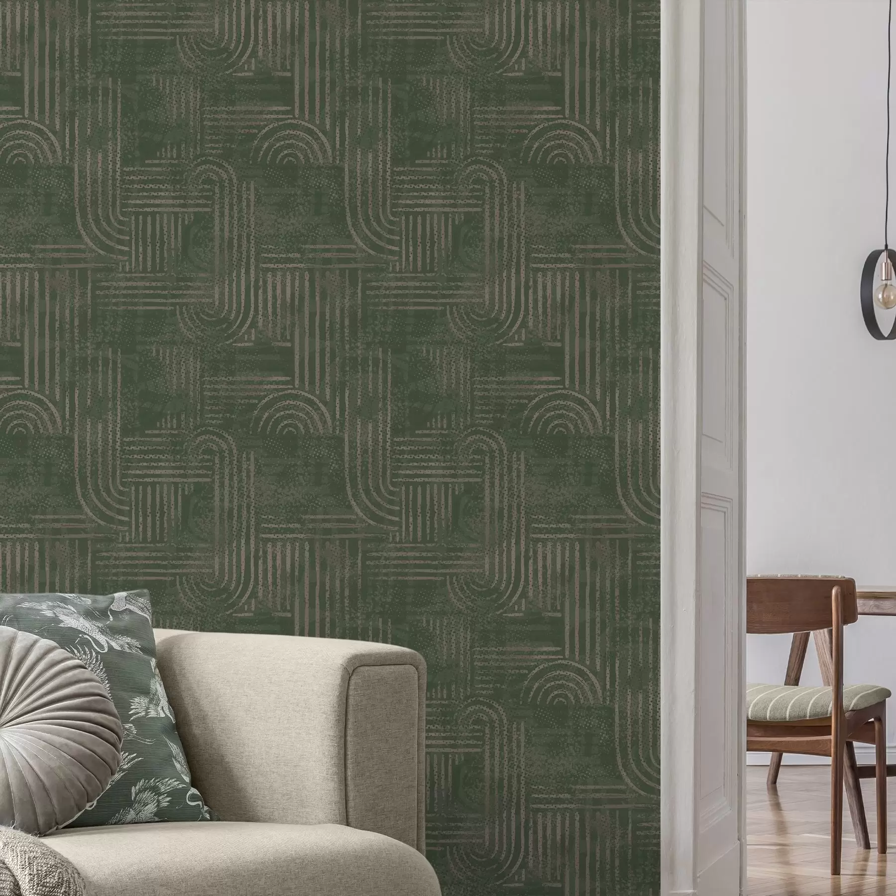wall murals Геометријски узорак са луковима у зеленој палети a00697