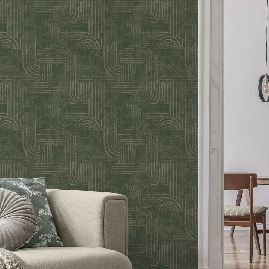 wall murals Геометријски узорак са луковима у зеленој палети a00697