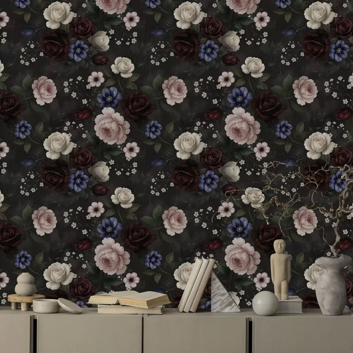 Позадина Тамне руже, анемони и божури на тамној позадини a00704