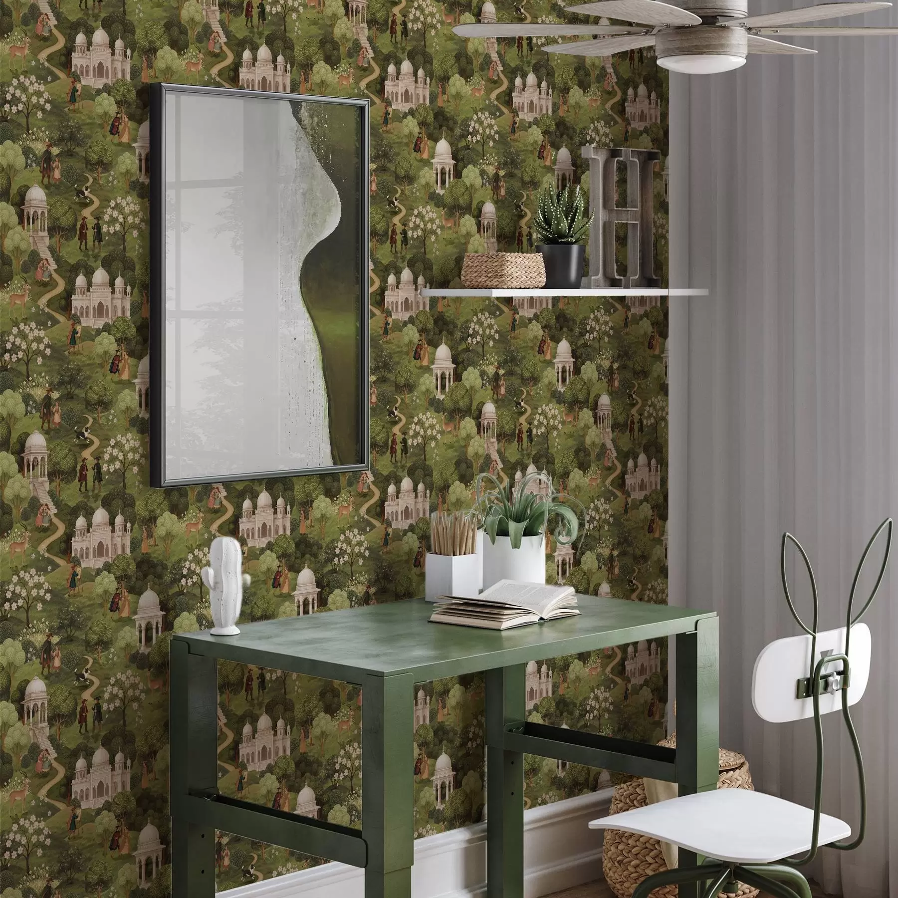 wall murals Парковска сцена са дрвећем и архитектуром у пејзажном стилу a00705