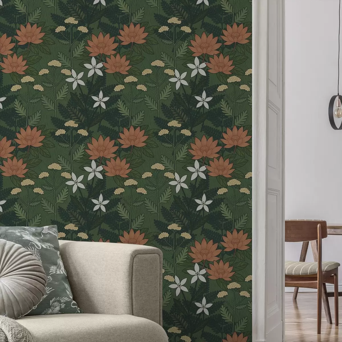 Позадина Велико цвеће међу зеленим лишћем, декоративна композиција a00708