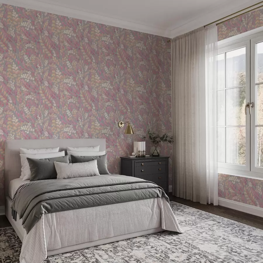 wall murals Пастелне гране са ружичасто-бресквастим лишћем на сивој позадини a00799v1