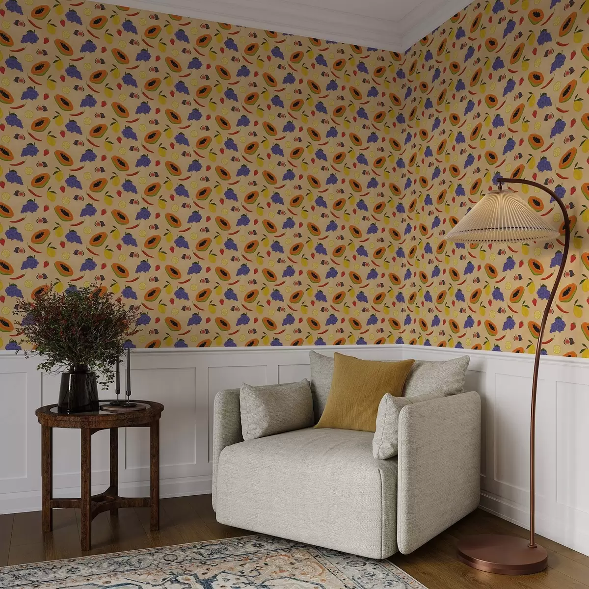 Позадина Папаја, цитруси и бобице на богатој топлој позадини a00803v1