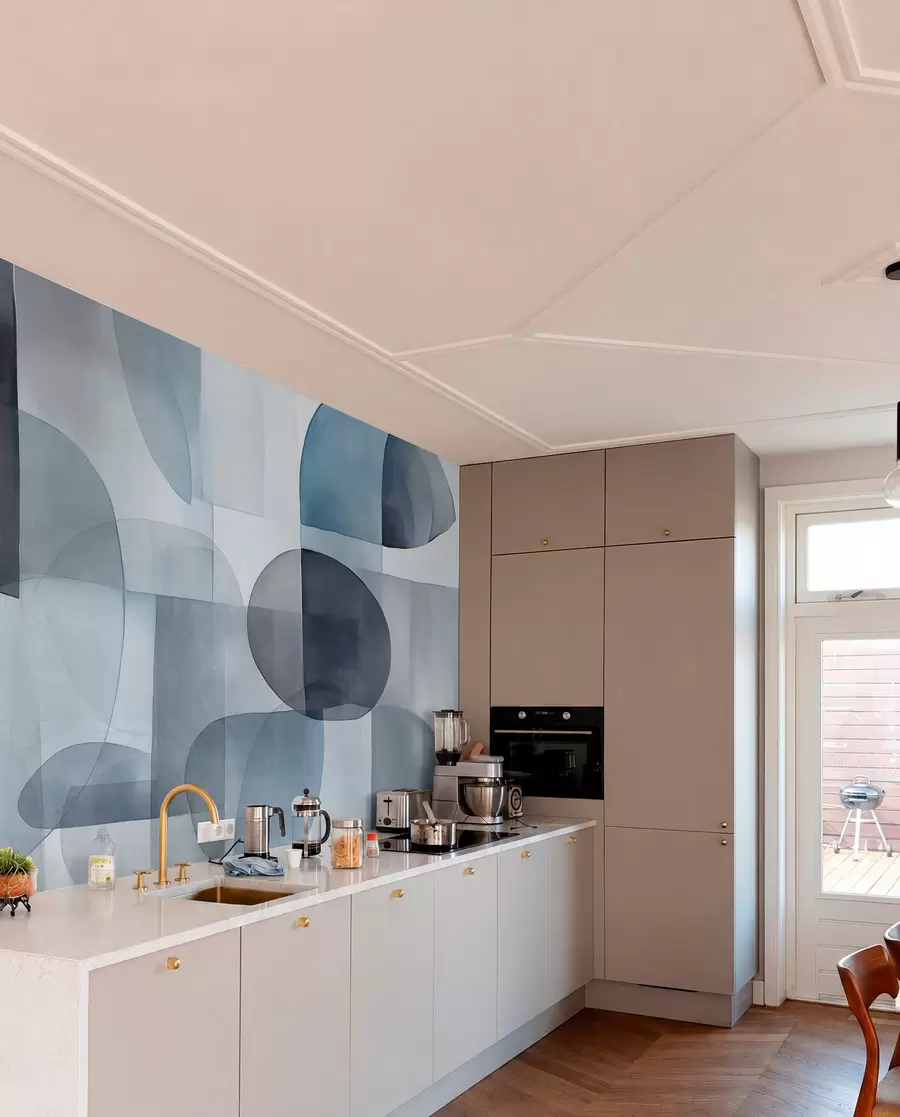 wall murals Апстрактни текстурирани облици у нијансама сиве и плаве, пригушени тонови, минималистичка композиција, неутрална позадина w09467v1