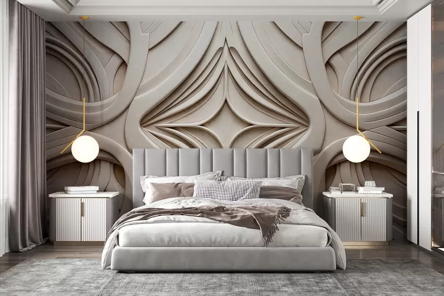 wall murals Апстрактни симетрични текстурирани геометријски отисак, светло беж боја, арт деко стил, замршени детаљи w09473