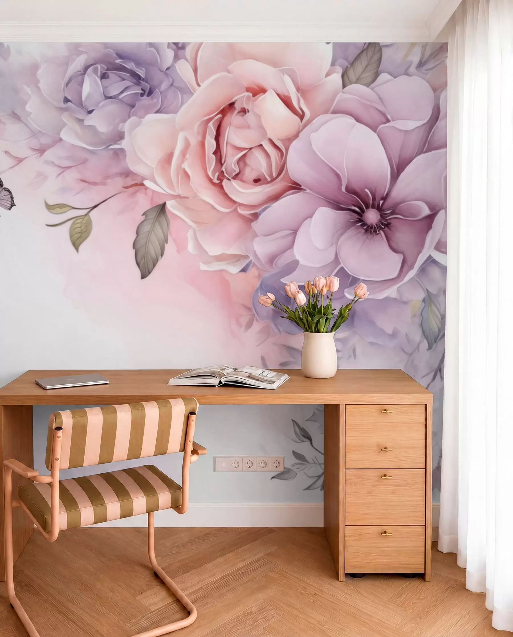 wall murals Leptiri i ružičasti cvjetovi w04711