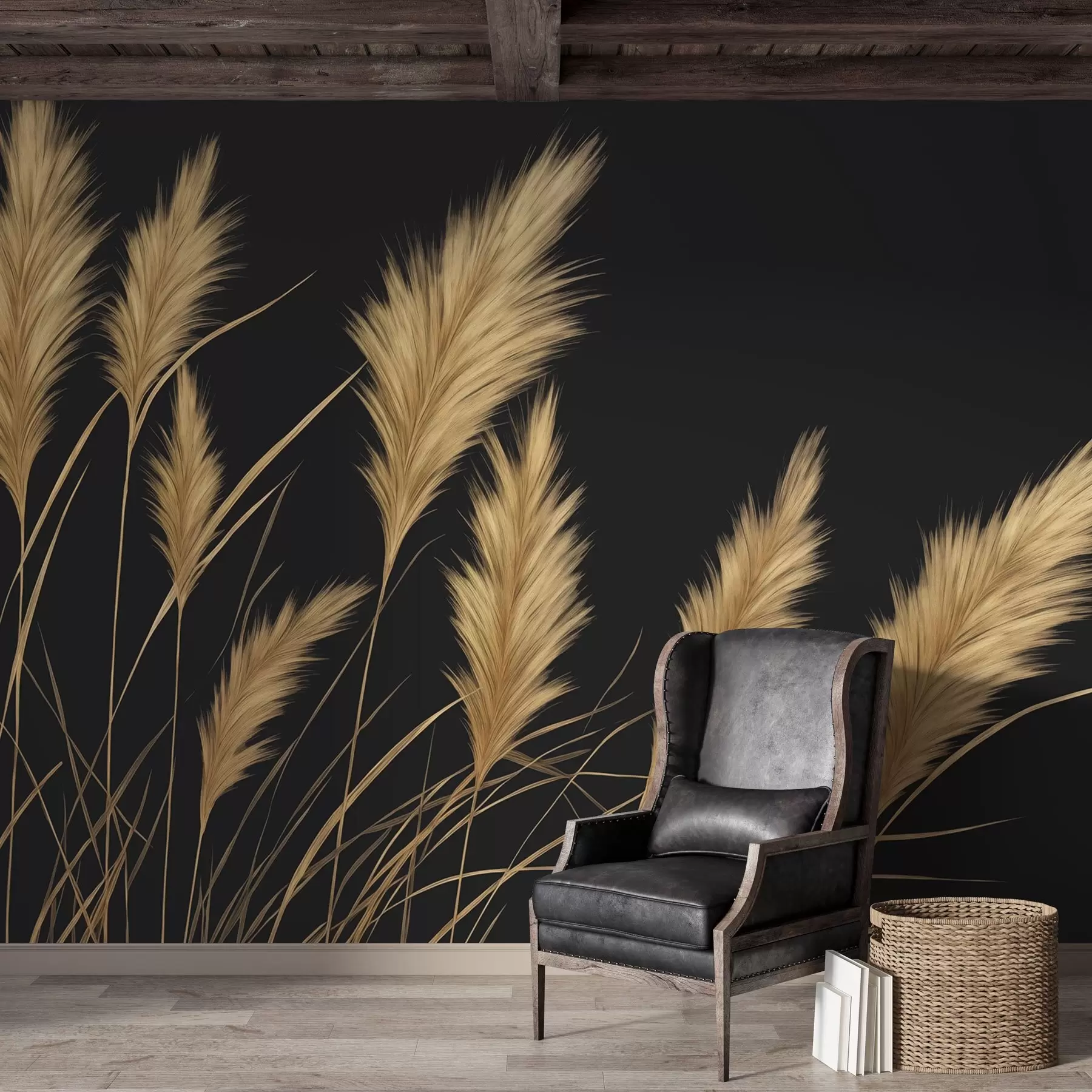 wall murals Пахуљасти класови пшенице на тамној позадини w04734