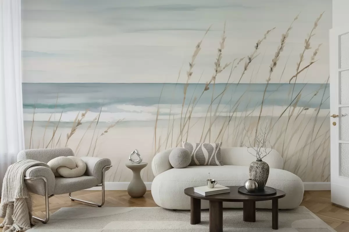 wall murals Меке траве поред мора w04737