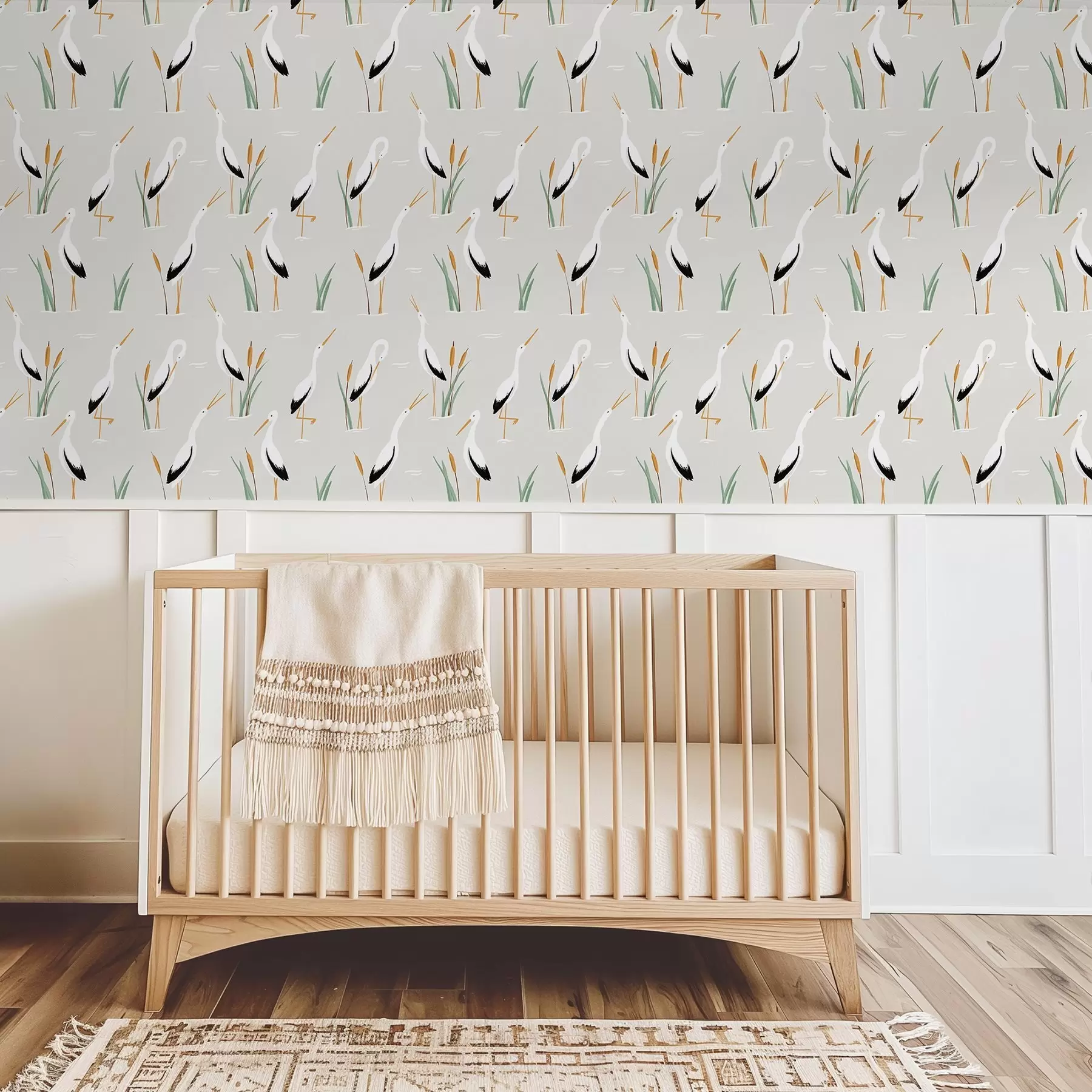 wall murals Чапље међу трском на светло сивој позадини a00650