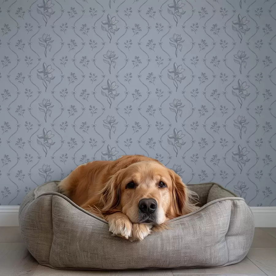 wall murals Мало цвеће и траке у сиво-плавој палети a00808v2