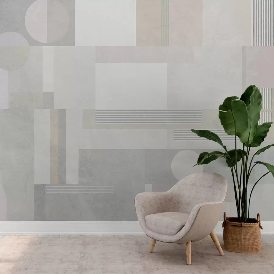 wall murals апстрактна геометрија у сивим и беж тоновима w04635
