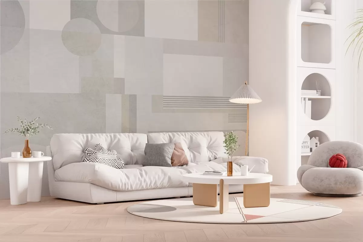 wall murals апстрактна геометрија у сивим и беж тоновима w04635