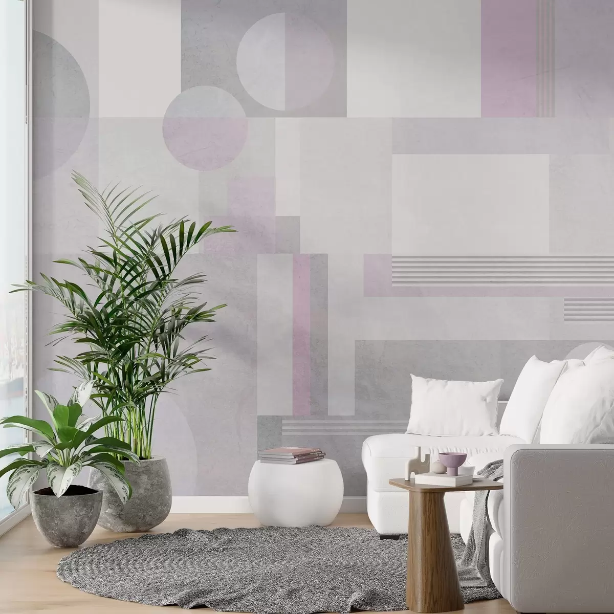 wall murals апстрактна геометрија у сивим и лаванда тоновима w04635v1