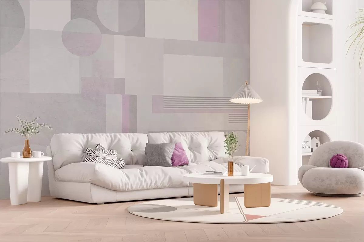 wall murals апстрактна геометрија у сивим и лаванда тоновима w04635v1