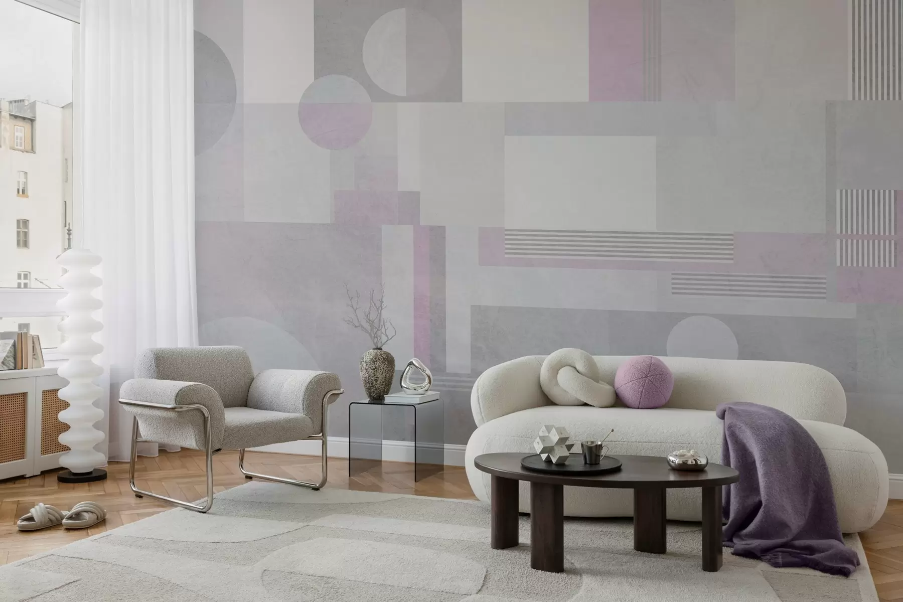 wall murals апстрактна геометрија у сивим и лаванда тоновима w04635v1