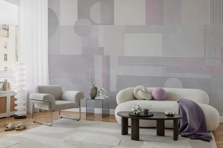 wall murals апстрактна геометрија у сивим и лаванда тоновима w04635v1