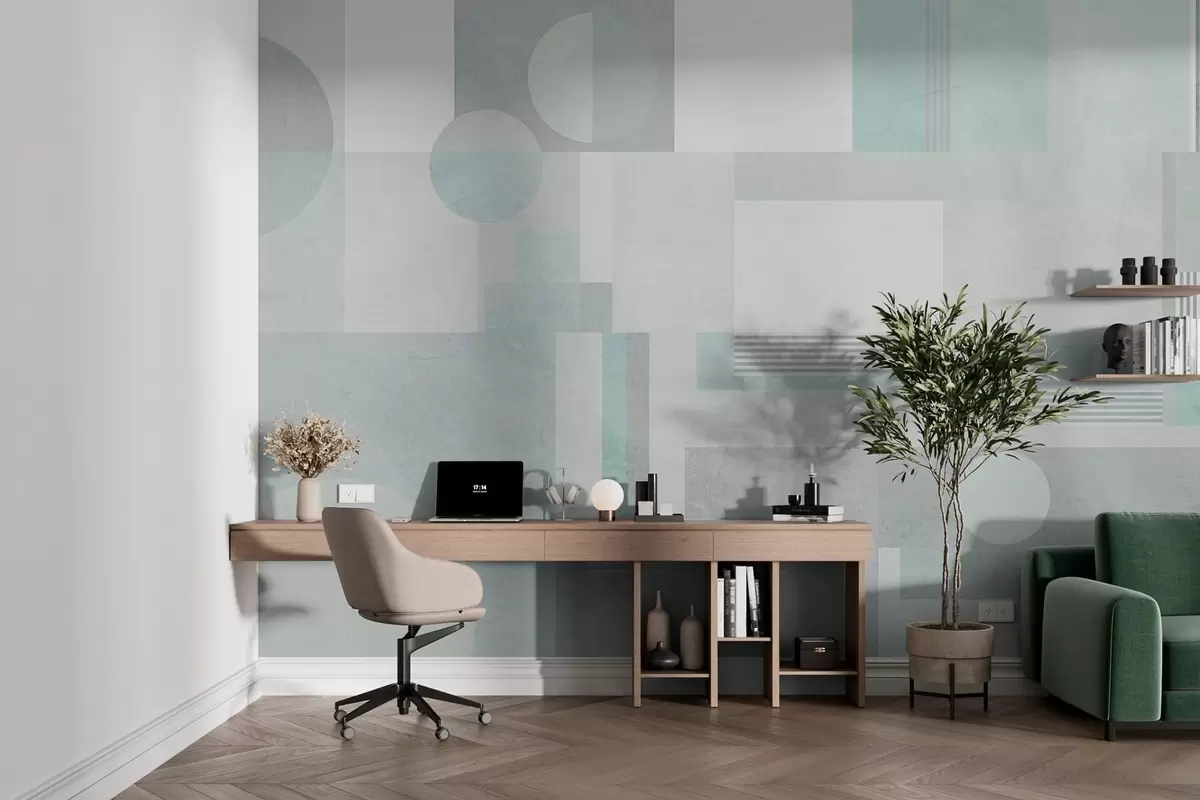 wall murals апстрактна геометрија у сиво-зеленим тоновима w04635v3