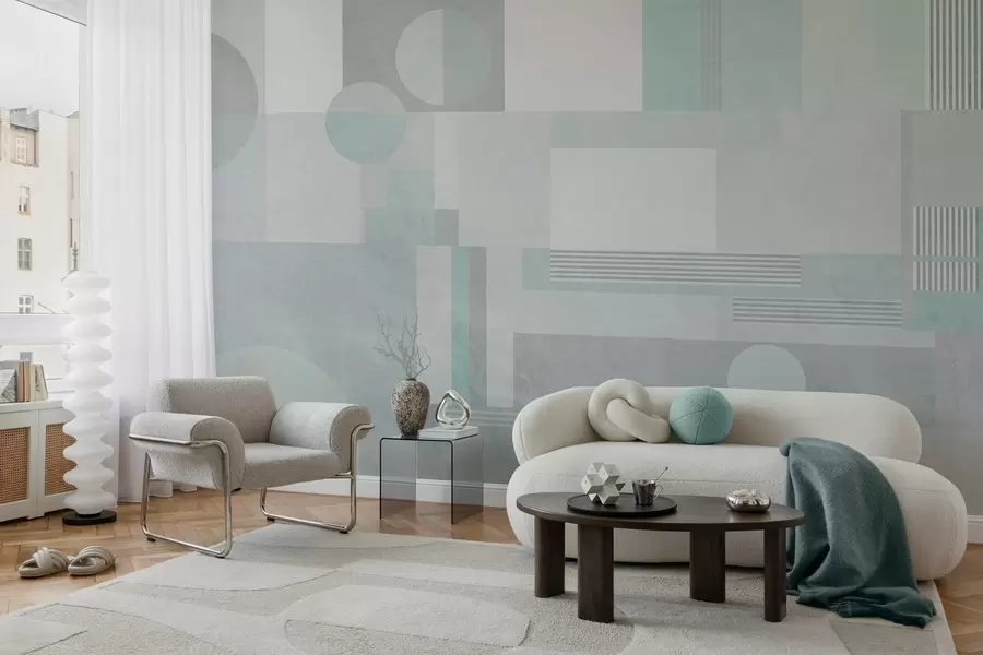 wall murals апстрактна геометрија у сиво-зеленим тоновима w04635v3