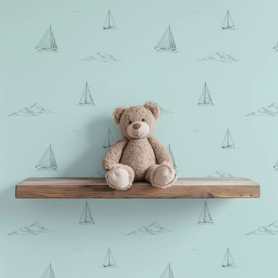 wall murals Скица јахти и острва, менто зелена позадина a00654v4