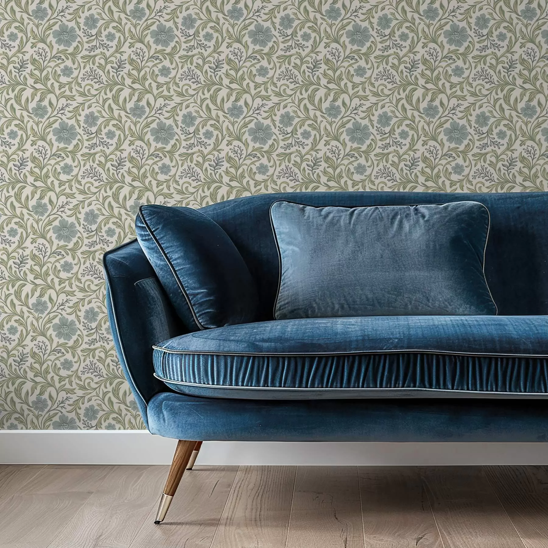 wall murals Жалфијасто-сиви цветни орнамент на светлој позадини a00712