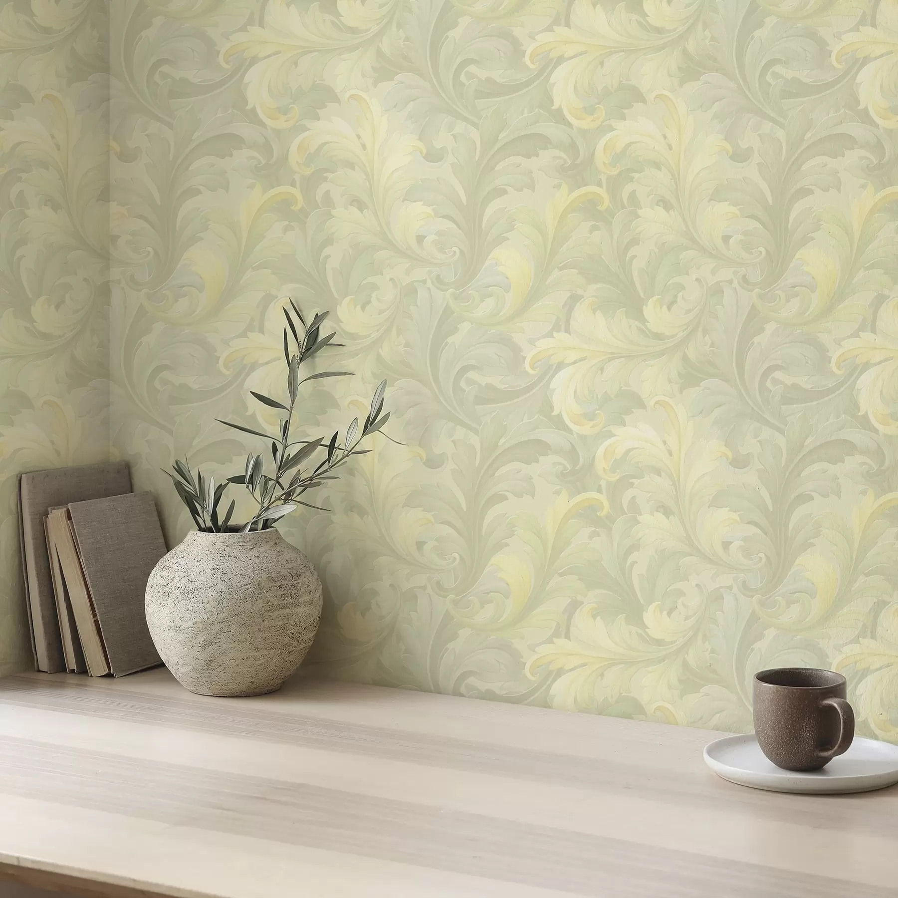 wall murals Барокни акантусови свици у меким нијансама a00714