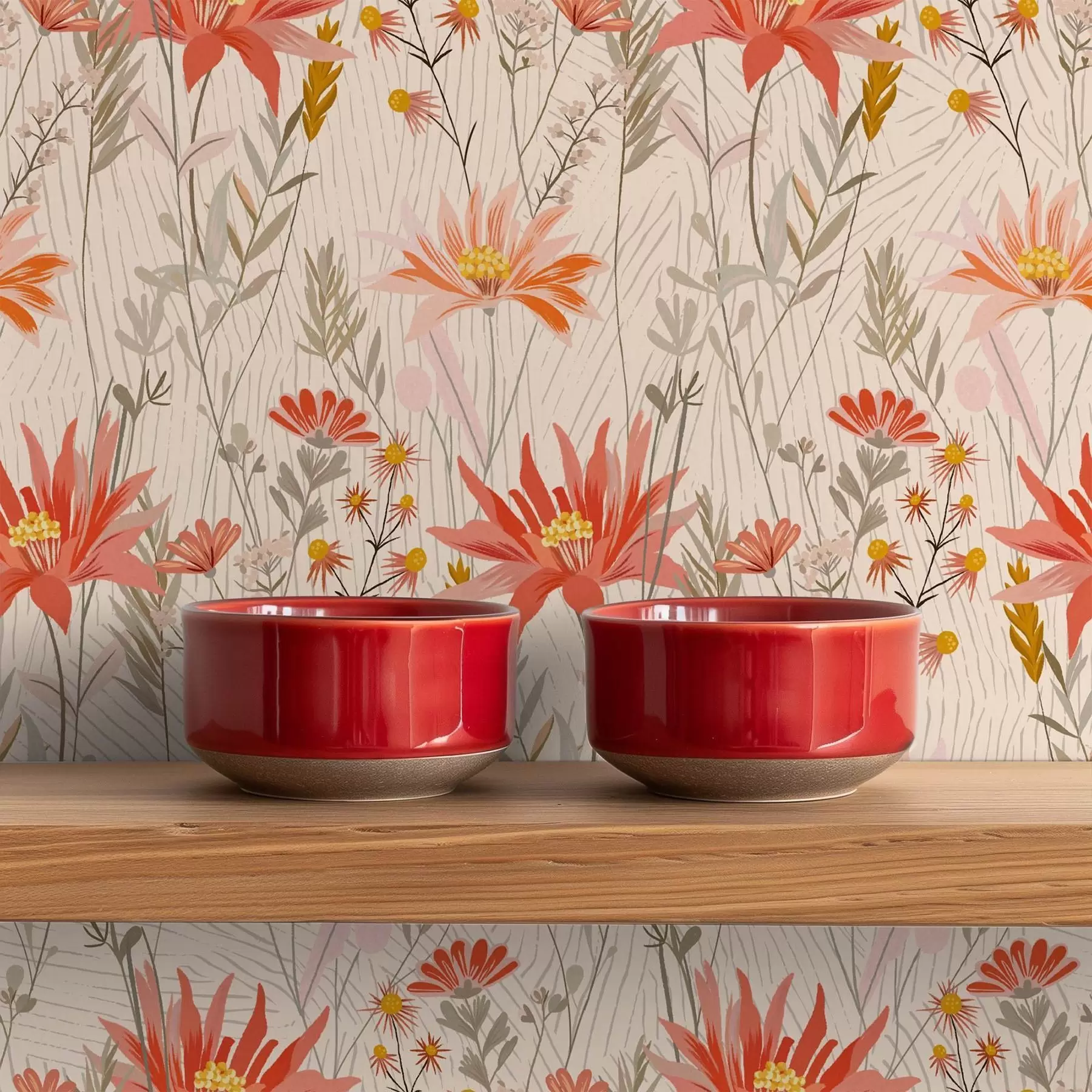 wall murals Дивље цвеће у топлим тоновима на беж позадини a00751