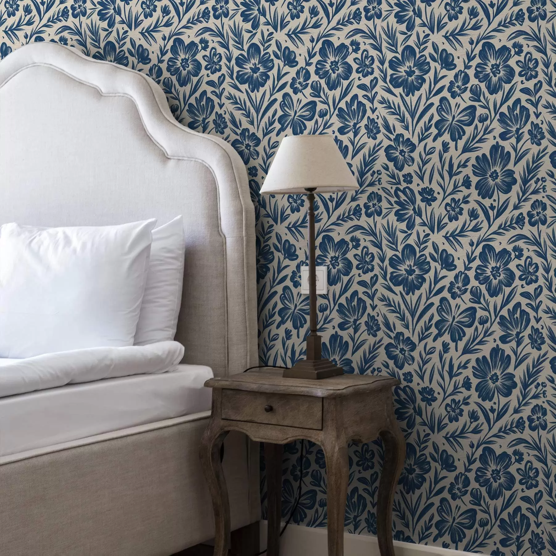 wall murals Плави цветни орнамент са лептирима a00758