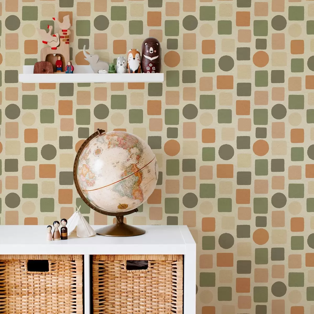 Позадина Геометријски узорак квадрата и кругова у топлим тоновима a00759