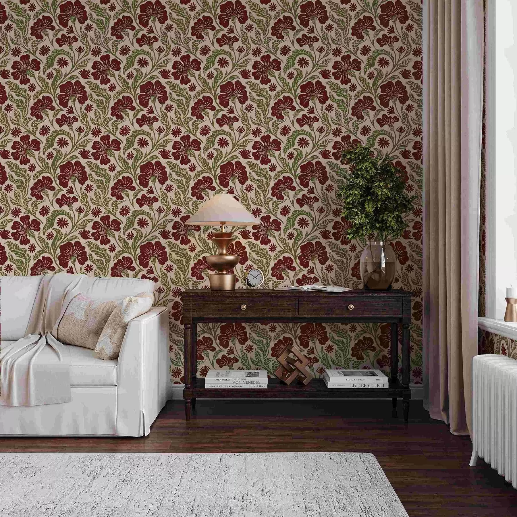 wall murals Бордо цвеће са зеленим листовима на светлој позадини a00761