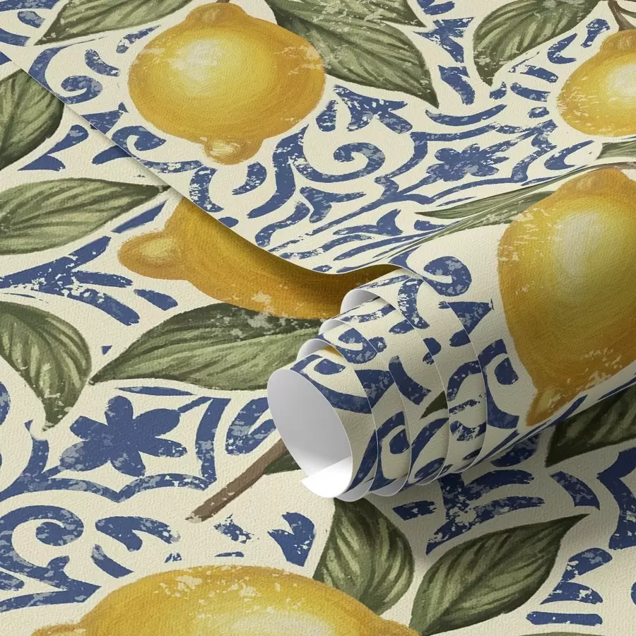 wall murals Гране лимуна са плавом украсном позадином a00763