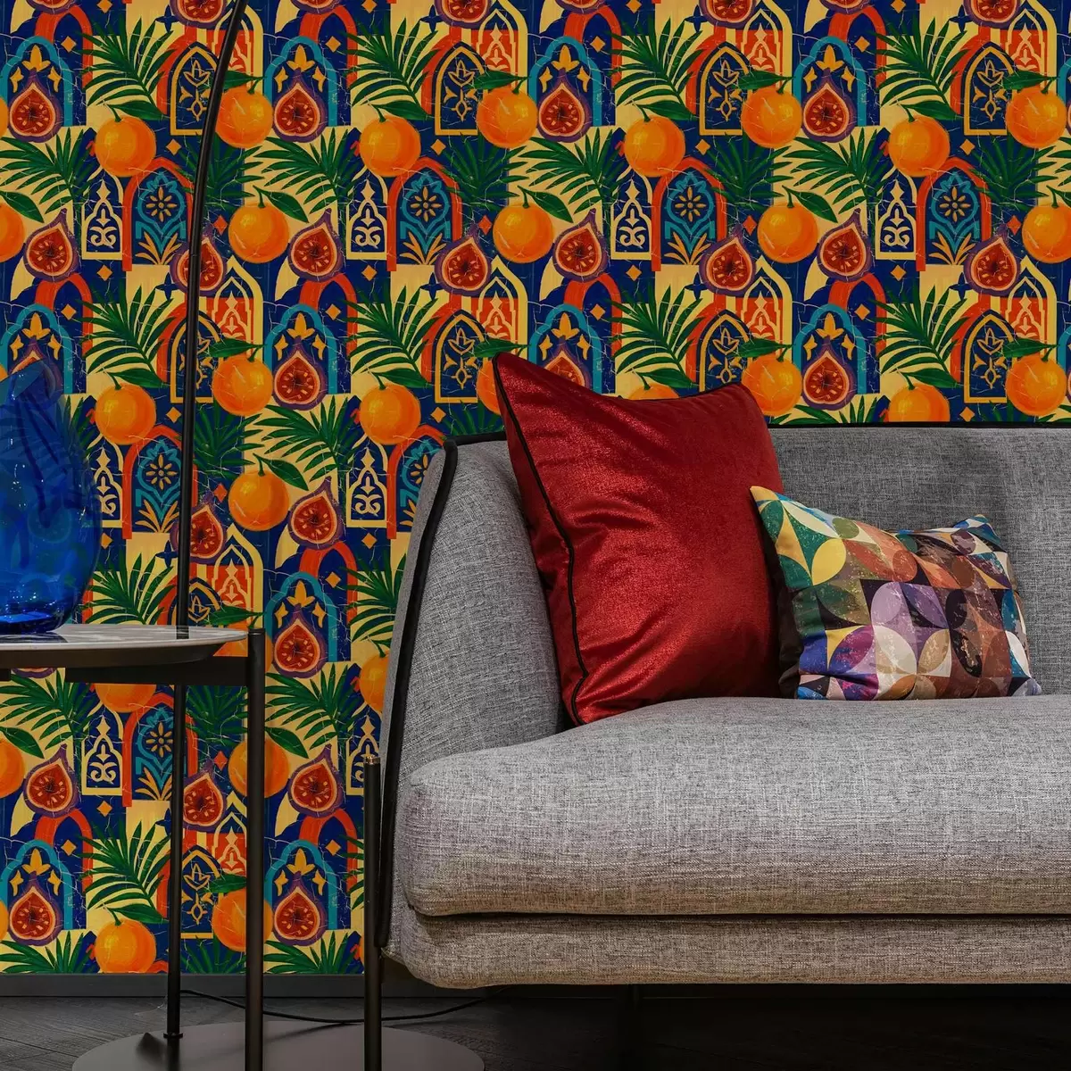 Позадина Светле поморанџе, палмино лишће и марокански лукови a00767