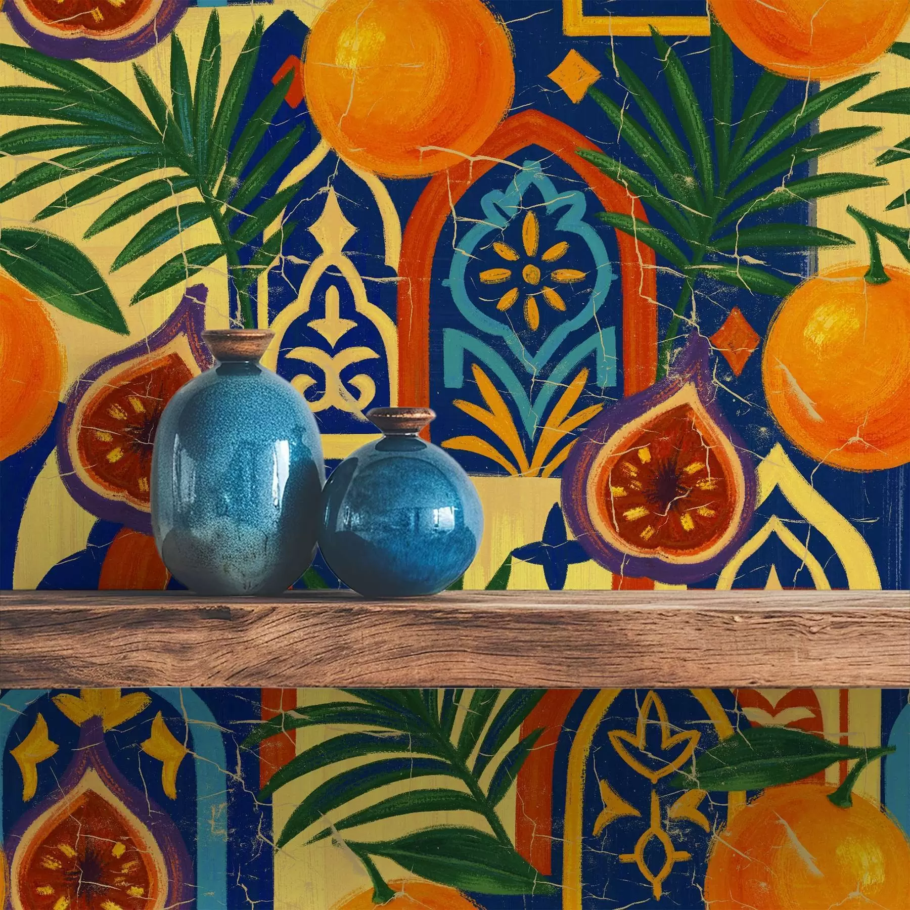 wall murals Светле поморанџе, палмино лишће и марокански лукови a00767