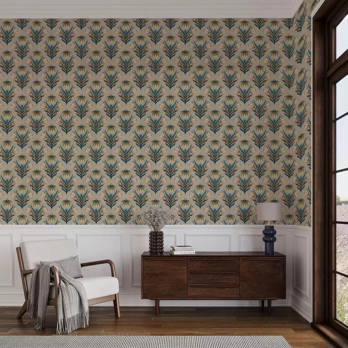 Позадина Симетрични цветни орнамент у топлим тоновима a00812