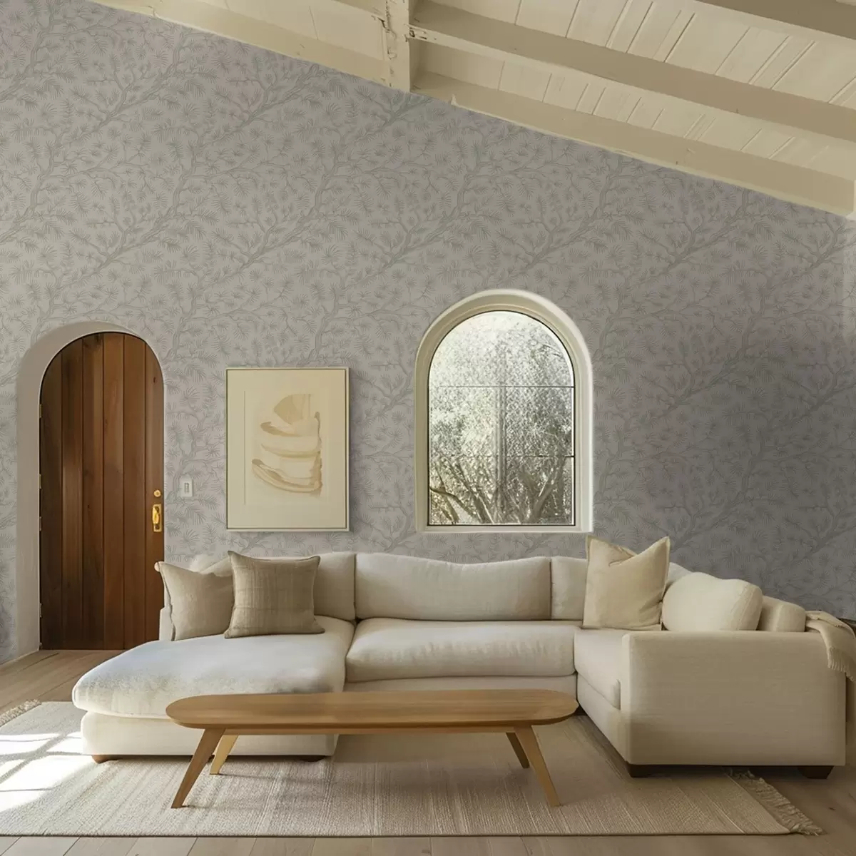 Позадина Борове гране у светлозеленим тоновима на беж позадини a00838v1