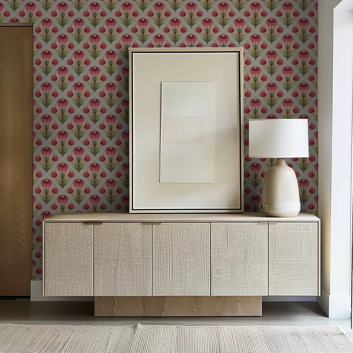 Позадина Симетрични цветни орнамент на сивој позадини са дијагоналама a00869