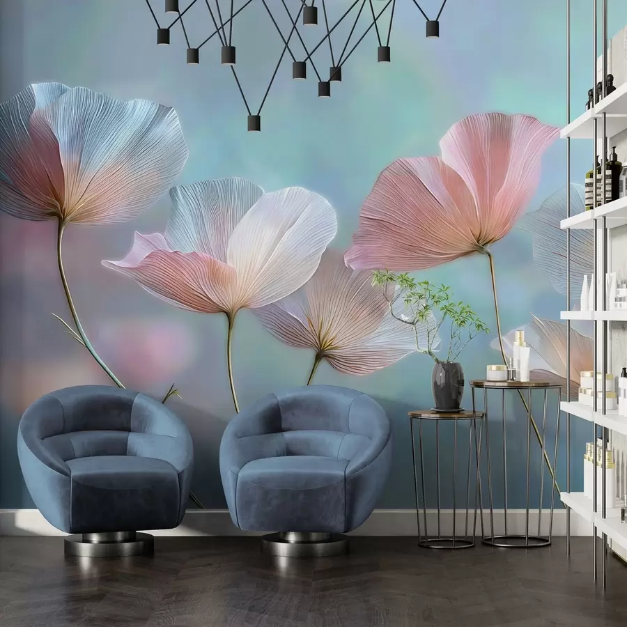 wall murals Прозирне латице у пастелним ружичастим и плавим тоновима w04621