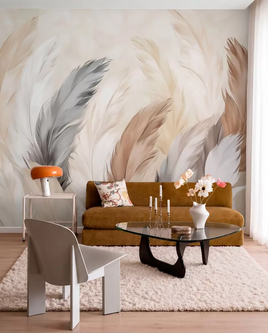wall murals Меко пахуљасто перје у топлој неутралној палети w04736