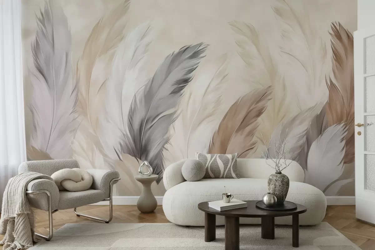 wall murals Меко пахуљасто перје у топлој неутралној палети w04736