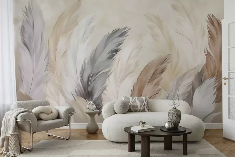 wall murals Меко пахуљасто перје у топлој неутралној палети w04736