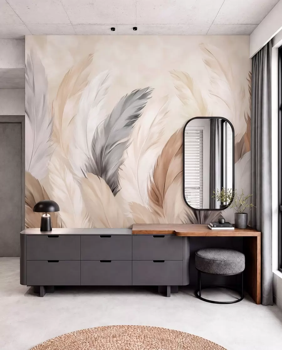 wall murals Меко пахуљасто перје у топлој неутралној палети w04736